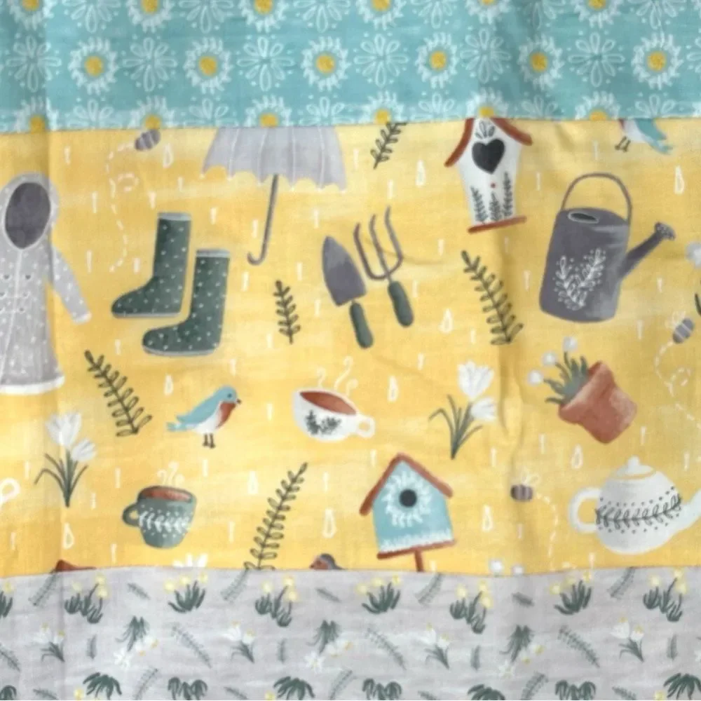 Handmade Large yellow gray blue Spring garden Print Bedroom Decor Quilt topper